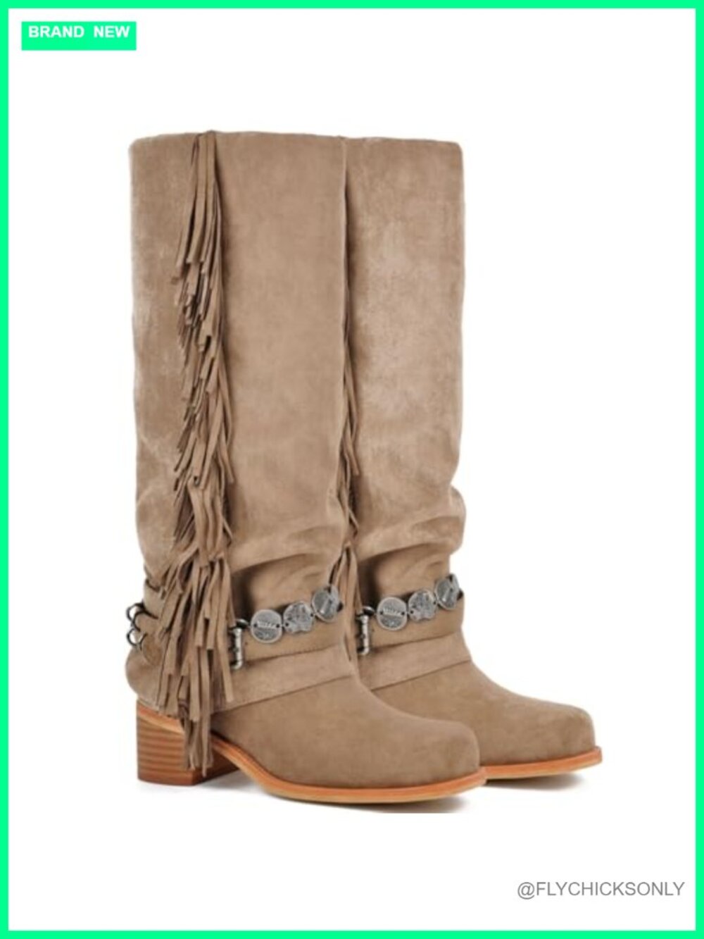 Women's Knee High Riding Boots Fringe Buckle Chunky Heel Square Toe Suede